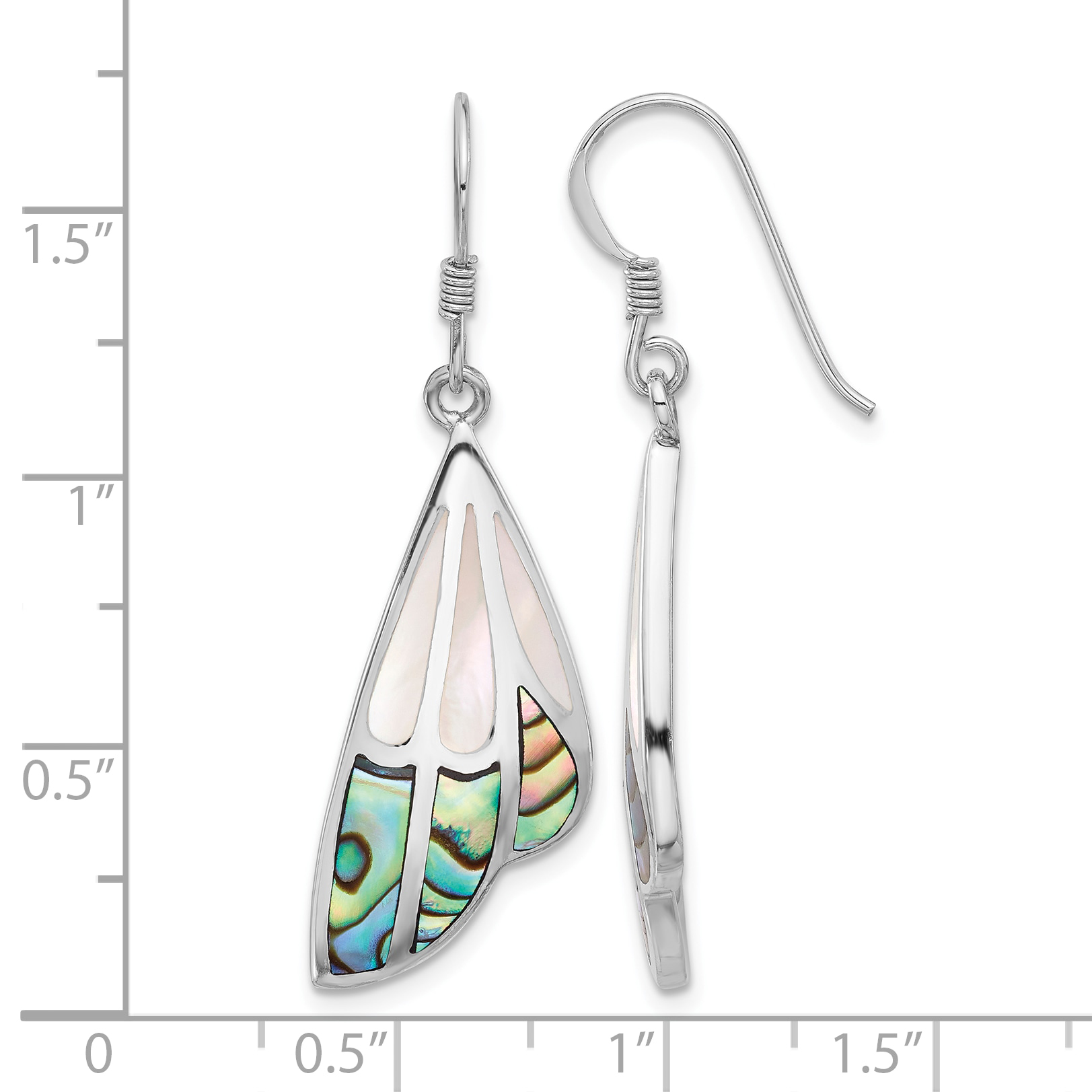 Mother of Pearl Sterling Silver Abalone Earrings 43.1x12mm 925 Rhodium-Plated detailed image 4