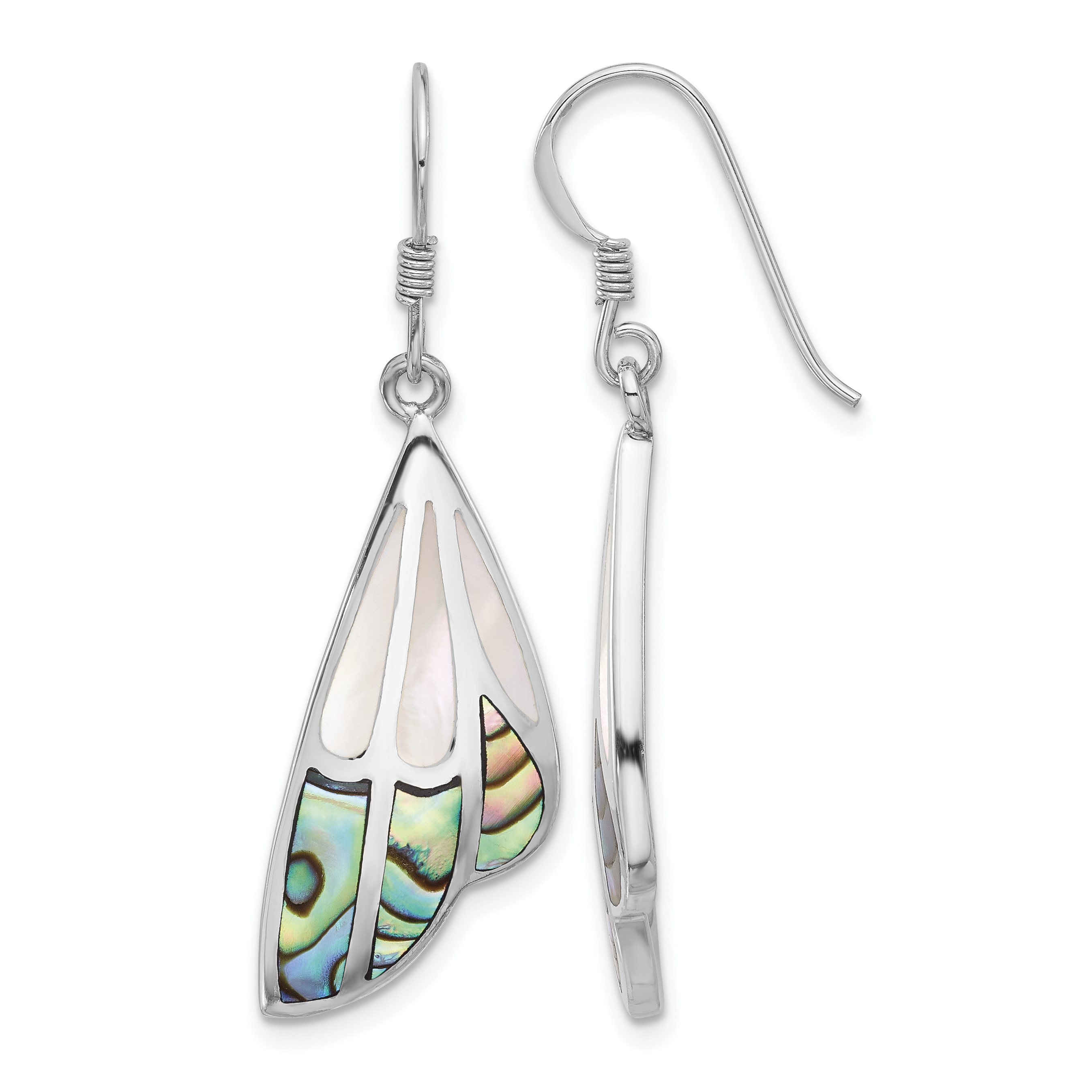 Mother of Pearl Sterling Silver Abalone Earrings 43.1x12mm 925 Rhodium-Plated main product image