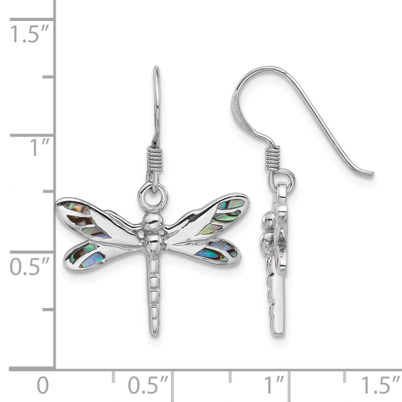 Sterling Silver Rhodium-Plated Polished Abalone Dragonfly Earrings 29.2x21.1mm detailed image 4