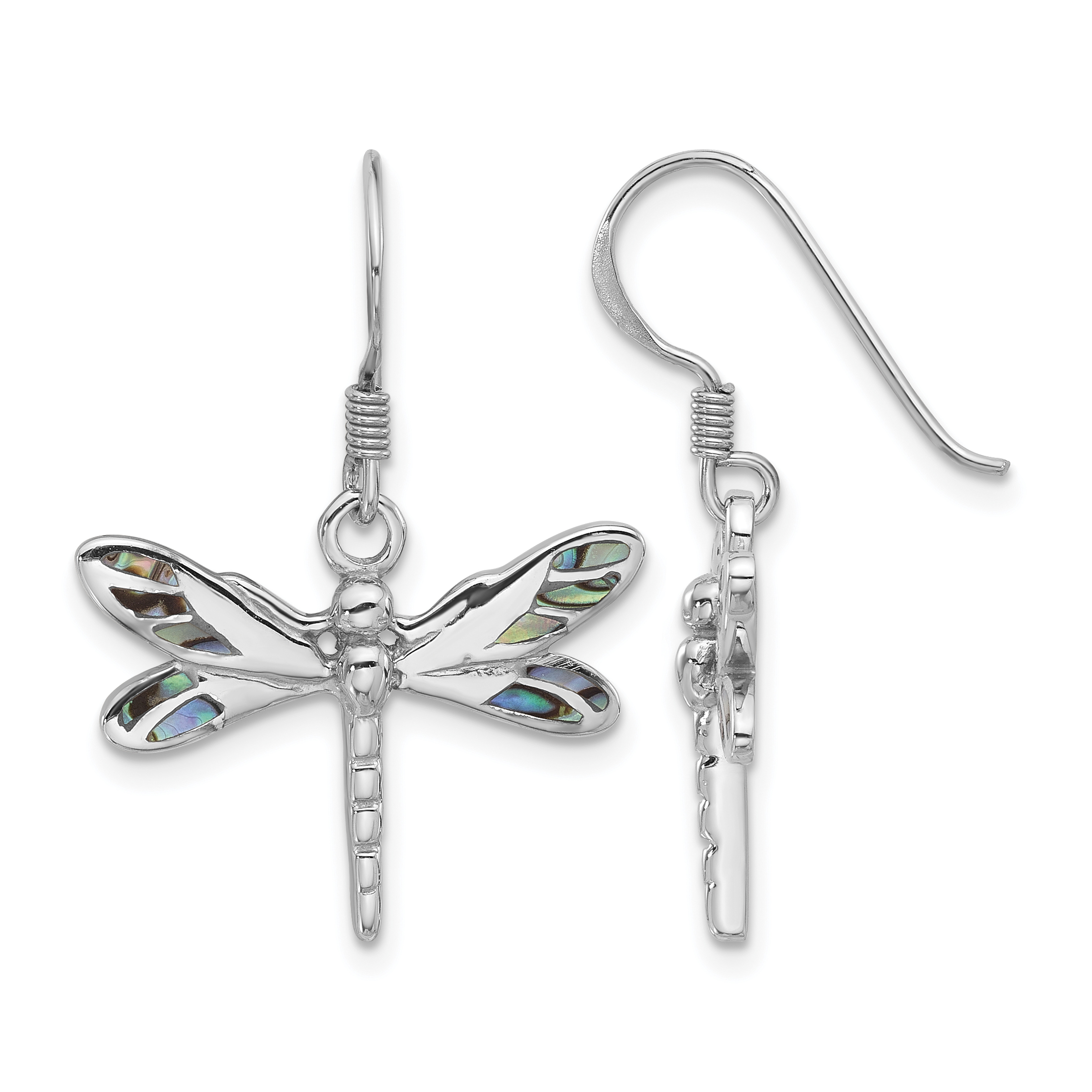 Sterling Silver Rhodium-Plated Polished Abalone Dragonfly Earrings 29.2x21.1mm main product image