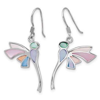 SS Rhod-Plated Polished Multi-Color Dragonfly Mother of Pearl Earrings — alternate view