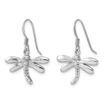 Sterling Silver Rhodium-Plated Polished Dragonfly Dangle Earrings — alternate view