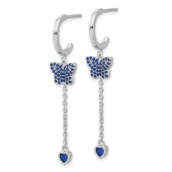 True Fire Sterling Silver Rhod-plated Blue CZ Butterfly Heart Post Hoop Ear — alternate view