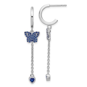 True Fire Sterling Silver Rhod-plated Blue CZ Butterfly Heart Post Hoop Ear