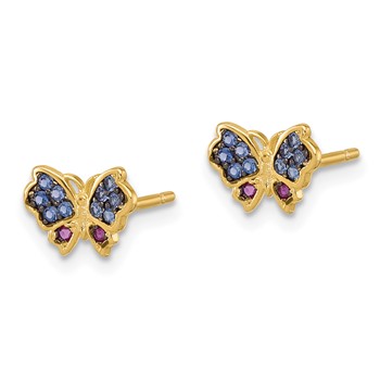 SS Gold-tone Blk Rhod Blue Nano Crystal .04 Cr. Ruby Butterfly Earrings — alternate view