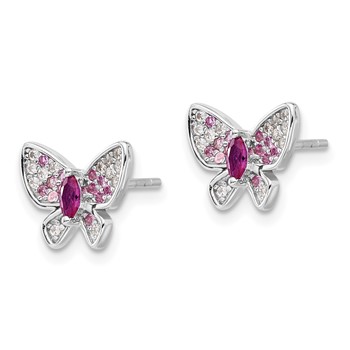 Sterling Silver Rhodium-plated Pink and White CZ Butterfly Post Earrings — alternate view