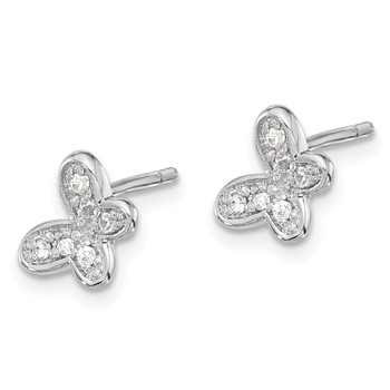 Sterling Silver Rhodium-plated CZ Butterfly Post Earrings — alternate view