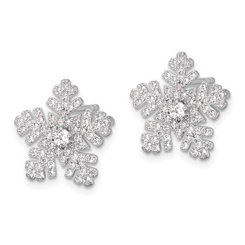Sterling Silver Rhodium-plated CZ Snowflake Post Earrings — alternate view