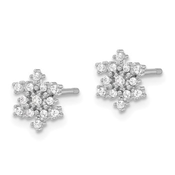 Sterling Silver Rhodium-plated Polished CZ Snowflake Post Earrings — alternate view