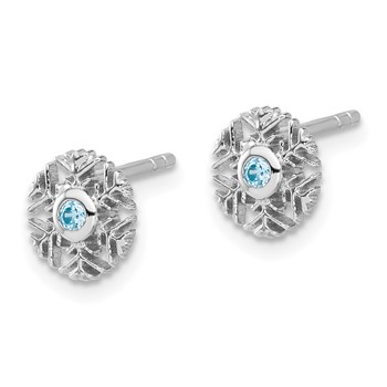 Sterling Silver Rhodium-plated Aqua CZ Snowflake Post Earrings — alternate view
