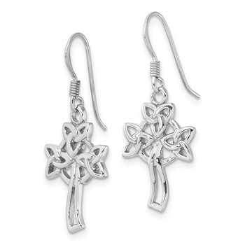 Sterling Silver Rhodium-Plated Polished Celtic Cross Dangle Earrings — alternate view