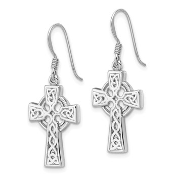 Sterling Silver Rhod-Plated Polished Dangle Celtic Cross Design Earrings — alternate view