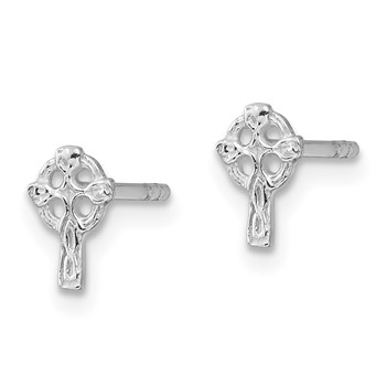 Sterling Silver Rhod-plated Polished & Textured Celtic Cross Post Earrings — alternate view