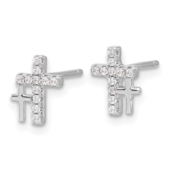 Sterling Silver Rhodium-plated Polished CZ Double Cross Post Earrings — alternate view