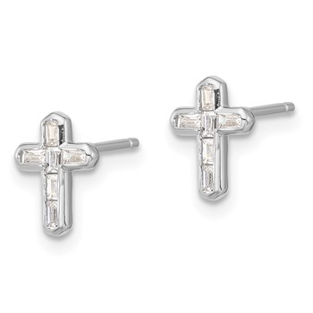 Sterling Silver Rhodium-plated Polished CZ Cross Post Earrings — alternate view
