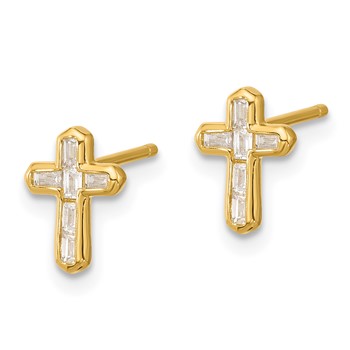 Affordable Expressions Sterling Silver Gold-tone Polished CZ Cross Post Earrings — alternate view