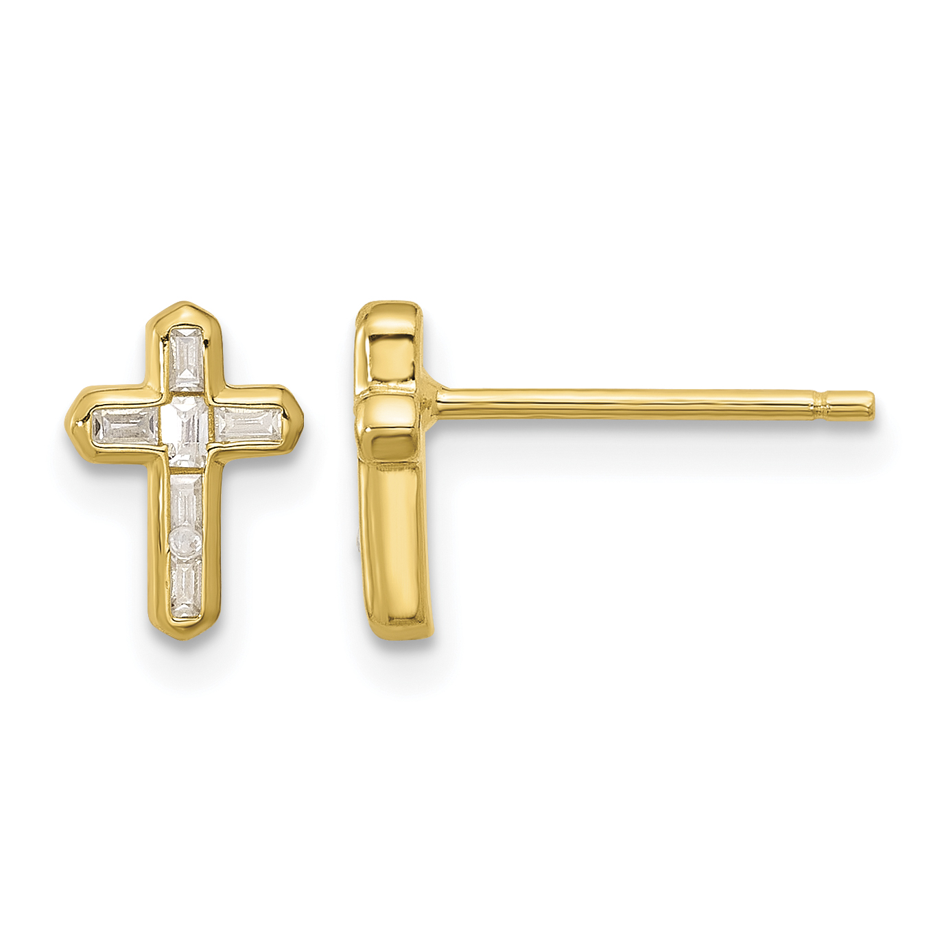Affordable Expressions Sterling Silver Gold-tone Polished CZ Cross Post Earrings