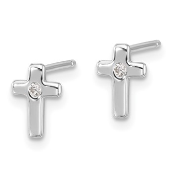 Sterling Silver Rhodium-plated Polished CZ Cross Post Earrings — alternate view