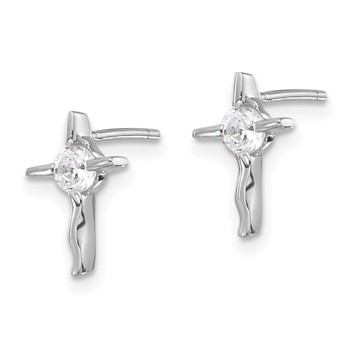 Sterling Silver Rhodium-plated Polished CZ Wavy Cross Post Earrings — alternate view