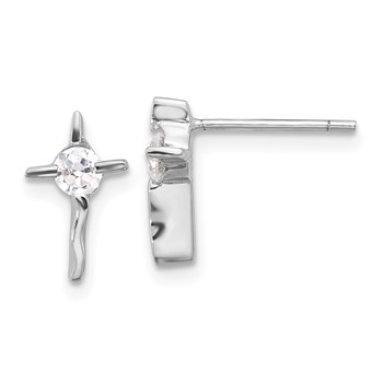 Sterling Silver Rhodium-plated Polished CZ Wavy Cross Post Earrings
