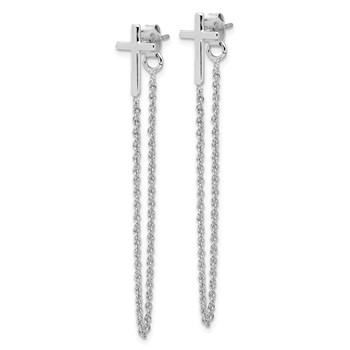 Sterling Silver Polished Cross with Chain Front & Back Post Earrings — alternate view