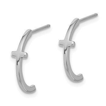Sterling Silver Rhodium-plated Polished Cross Post J-Hoop Earrings — alternate view