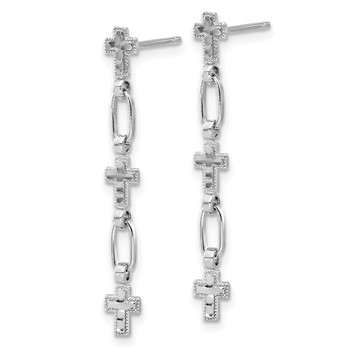 Sterling Silver RH-plated Polished & Textured Cross Post Dangle Earrings — alternate view