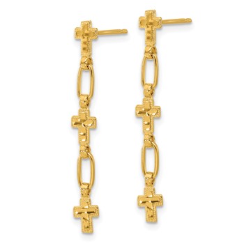 Sterling Silver Gold-tone Polished & Textured Cross Post Dangle Earrings — alternate view