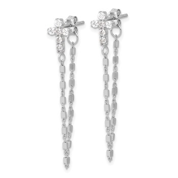 Sterling Silver RH-pltd CZ Cross w/Chain Front & Back Post Dangle Earrings — alternate view