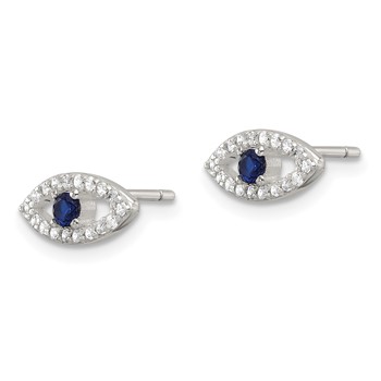 Sterling Silver E-Coating Polished Blue & White CZ Evil Eye Post Earrings — alternate view