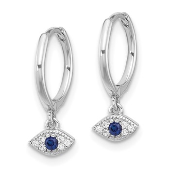 Sterling Silver RH-plated Blue & White CZ Evil Eye Dangle Hoop Earrings — alternate view