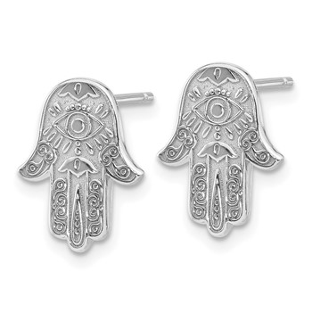 Sterling Silver Polished Designed Hamsa Post Earrings — alternate view