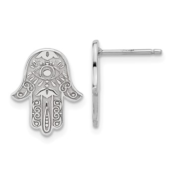 Sterling Silver Polished Designed Hamsa Post Earrings