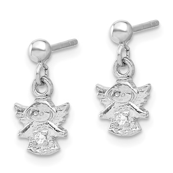 Sterling Silver Rhodium-plated Polished CZ Angel Post Dangle Earrings — alternate view