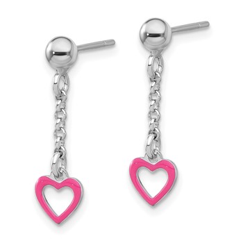 Sterling Silver Madi K Polished Pink Enameled Heart Children's Post Dangle Earrings — alternate view