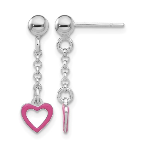Sterling Silver Madi K Polished Pink Enameled Heart Post Dangle Earrings