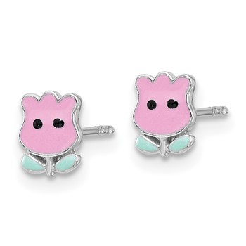 Sterling Silver Rhodium-plated Enameled Tulip Children's Post Earrings — alternate view