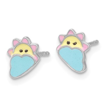 Sterling Silver Rhodium-plated Multicolor Enameled Sun and Cloud Children's Post Earrings — alternate view