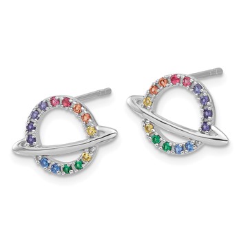 Sterling Silver RH-plated Multicolor Crystal Planet Children's Post Earring — alternate view
