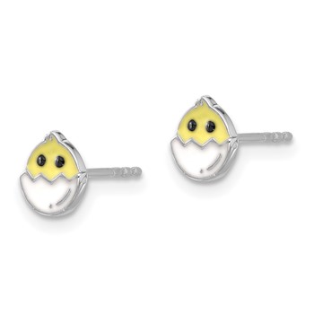 Sterling Silver Rhodium-plated Enamel Chick in Egg Children's Post Earrings — alternate view