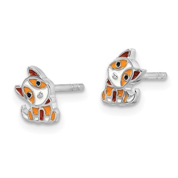 Sterling Silver RH-plated Multicolor Enameled Dog Children's Post Earrings — alternate view