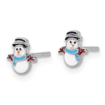 Sterling Silver Rhodium-plated Enamel Snowman Children's Post Earrings — alternate view