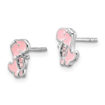 Sterling Silver RH-pltd Pink CZ & Enamel Dinosaur Children's Post Earrings — alternate view