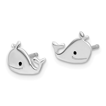 Sterling Silver Madi K Polished & Enameled Whale Children's Post Earrings — alternate view