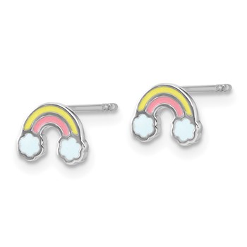 Sterling Silver Rhodium-plated Enameled Rainbow Children's Post Earrings — alternate view