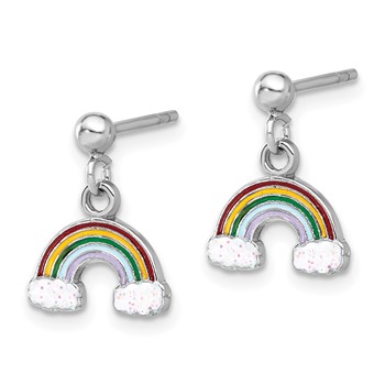 Sterling Silver Rhodium-plated Polished & Enameled w/ Glitter Rainbow Children's Post Dangle Earrings — alternate view