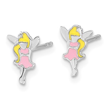 Sterling Silver RH-plated Multi-color Enamel Fairy Children's Post Earrings — alternate view