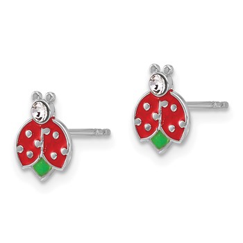 Sterling Silver Rhodium-plated Polished Enameled & Crystal Ladybug Children's Post Earrings — alternate view