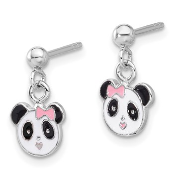 Sterling Silver Rhodium-plated Polished & Multi-color Enameled Panda Children's Post Dangle Earrings — alternate view