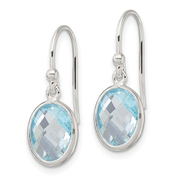 Sterling Silver Polished Oval Blue Topaz Dangle Earrings — alternate view